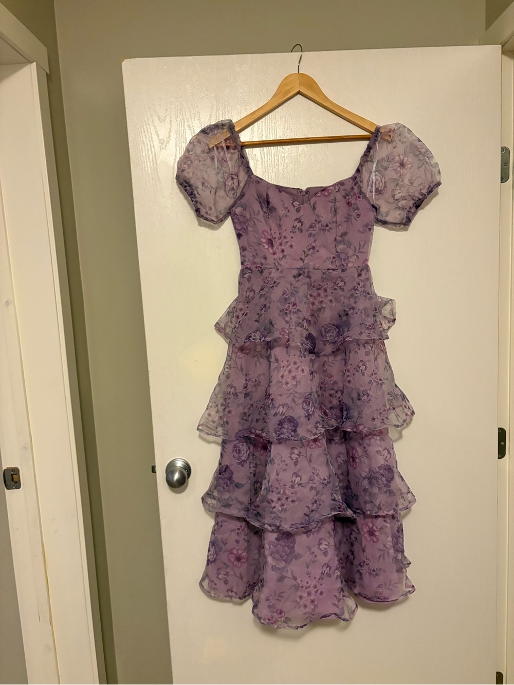 Lulus Oh-So Stunning Purple Floral Organza Tiered Midi Dress - Picture 5 of 12
